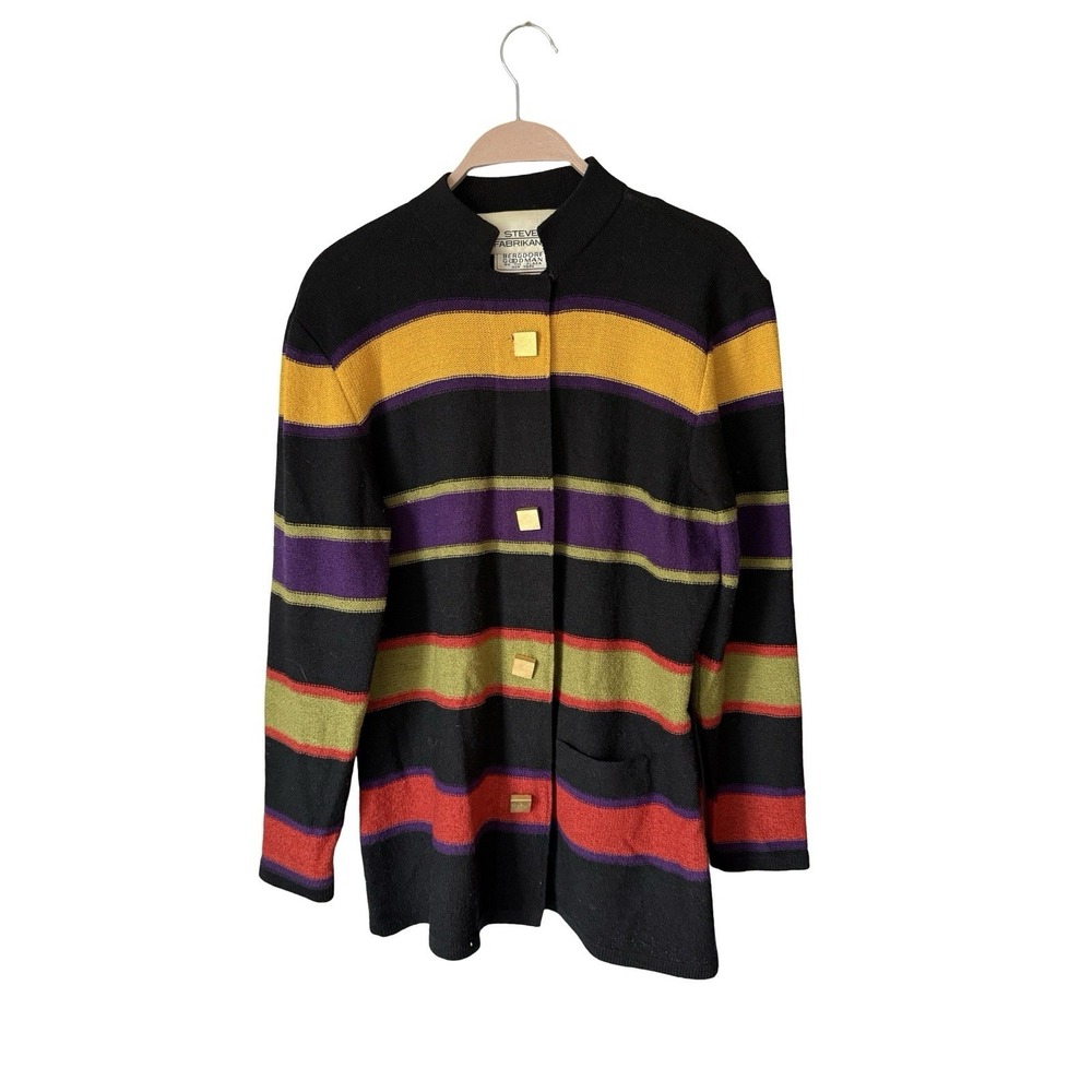 Steve Fabrikant Cardigan‎ Sweater Knit sz Large santana kit colorful striped